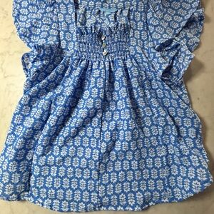 Draper James Blue and White Print Top